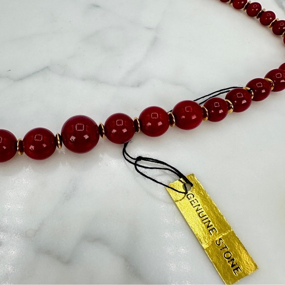 New Mona So Vintage Red Stone Necklace Natural Graduated Beads Gold Tone Spacers - Picture 7 of 11